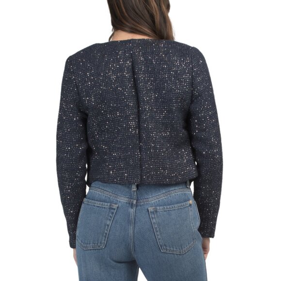 LOVE TREE Navy Boucle Knit Sequin Embellished Jacket - Picture 2 of 2